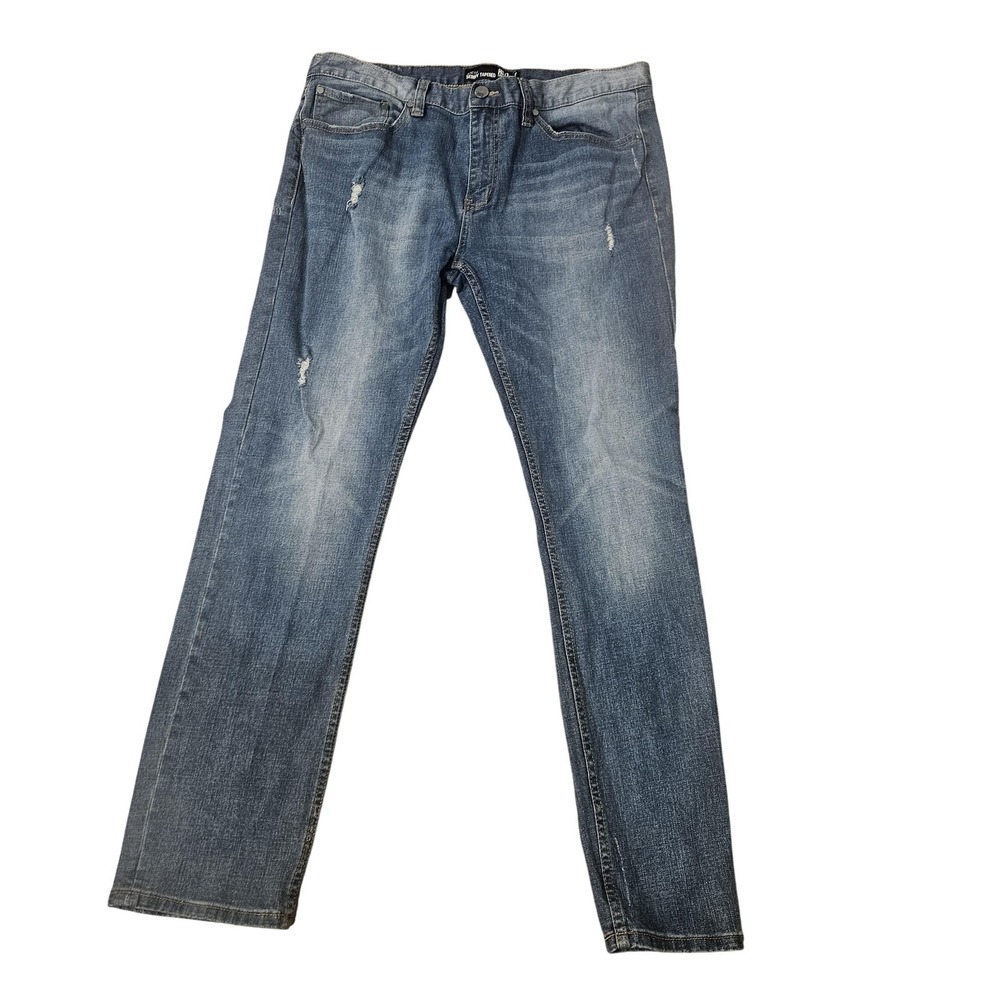 RSQ Seattle Skinny Tapered Jeans Mens 36x32 Blue Stretch Distressed Denim